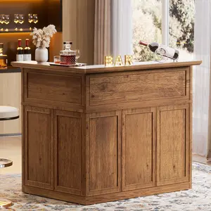 AHB 4-Tier Corner Bar Cabinet with Large Storage Space, L-Shaped Home Bar Unit for Liquor and Wine Storage, Reception Desk for Home Pub and Living Room