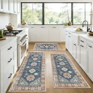 Bohemian Style 3-Piece Kitchen Rug Set, Easy-Clean & Machine-Washable Entryway/foyer Decor, Soft/comfortable Bedroom/laundry Room Carpet