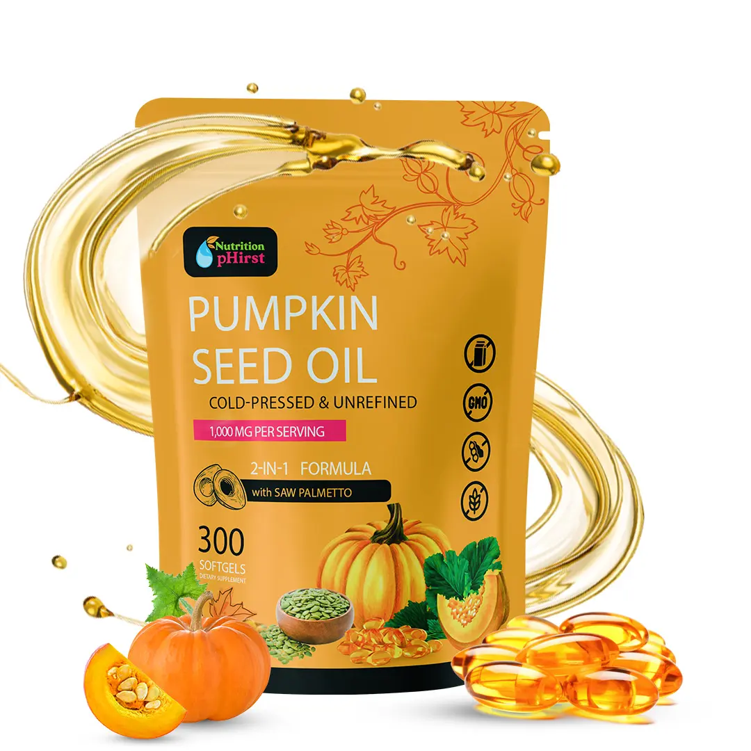 NutritionPhirst Pumpkin Seed Oil 1000mg with Saw Palmetto, Cold Pressed & Unrefined Herbal Supplement for Prostate, Bladder & Hair Health Support, Omega Fatty Acids, Non-GMO, 300 Softgels