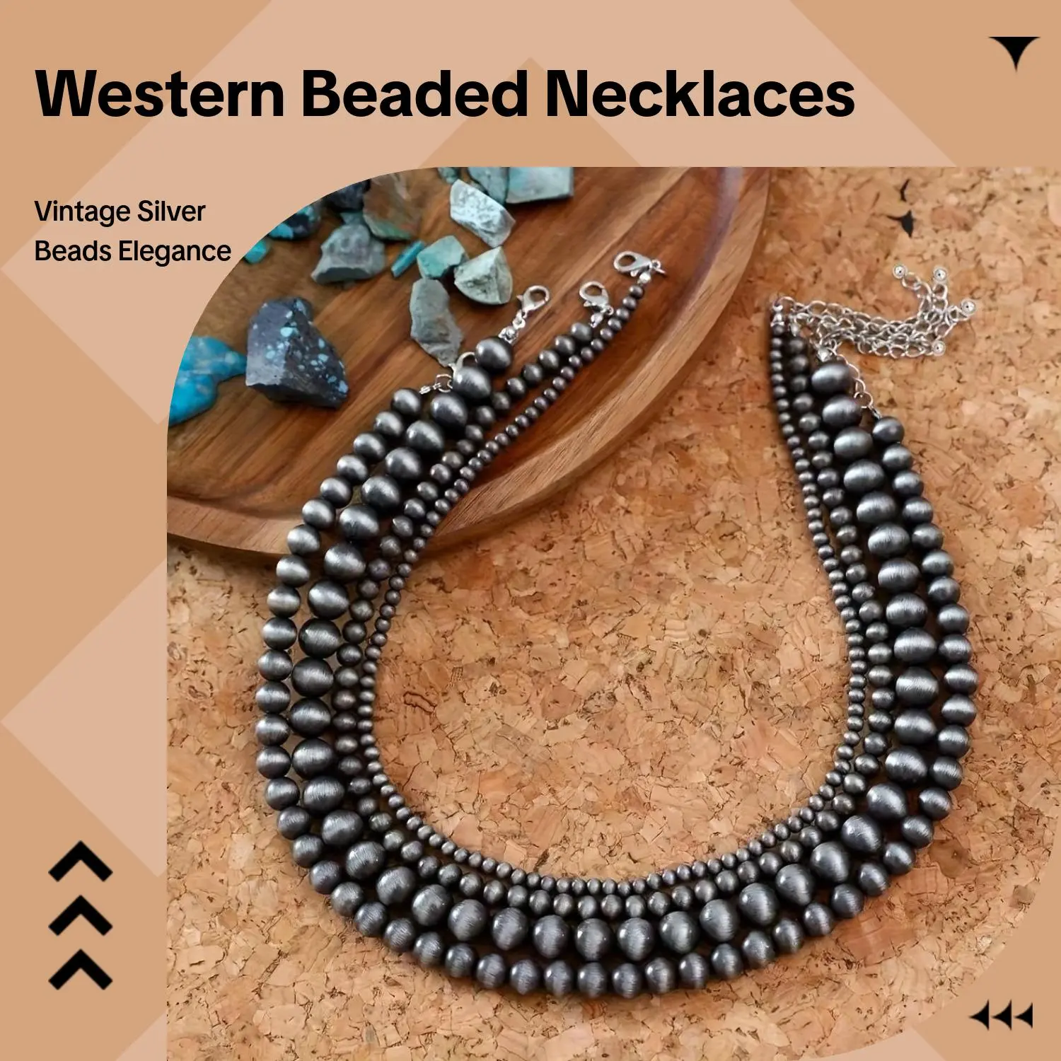 4 Piece Necklaces Set for Women, Vintage Southwestern Jewelry with Graduated Oval Beads, Layered Cowgirl Style Gift in 4 Sizes, Four Sizes, Gift For Cowgirl Style Fans