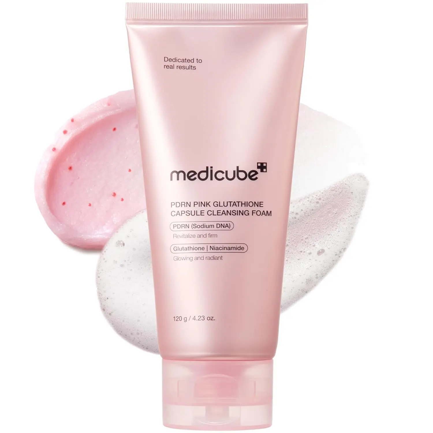 [Official Medicube Partner]   PDRN Pink Glutathione Capsule Cleansing Foam 120g - Daily Facial Cleanser for Pores - Uneven Skin Tone & Texture, Hydrating & Non-Stripping Face Wash