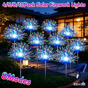 4/5/8/10Pack Solar Firework Lights, 8-Mode Solar Garden Lights, IP65 Waterproof Solar Outdoor Decorative Lights, Landscape Path Lights for Yard, Patio, Lawn, Walkway, Christmas & Festival Decor