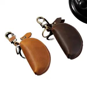 Unisex Vintage Crazy Horse Leather Key Organizer, Retro Cowhide Design for Daily Keys and Small Items Storage