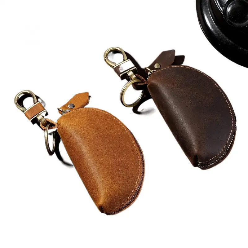Unisex Vintage Crazy Horse Leather Key Organizer, Retro Cowhide Design for Daily Keys and Small Items Storage