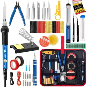 Soldering Iron Kit, 60W Soldering Iron Adjustable Temperature 25-in-1, 5 Solder Tips, Solder Wire, Desoldering Pump, Wire Cutter, Heatshrink Tubes Welding Kit for Electronics Repair Hobby 120V US PlugQuesear