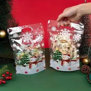 PrimPick Christmas Candy Gift Bag - 50pcs transparent snowflake packaging, suitable for cookies and snacks, the perfect choice for New Year, Thanksgiving, Halloween, Easter party supplies and decorations