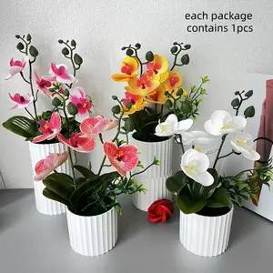 1pcs Artificial Orchid Potted Plant, Multi-Color Phalaenopsis in Vase, Durable Plastic Floral Decor, Ideal for Home and Office, Artificial Orchid Flowers