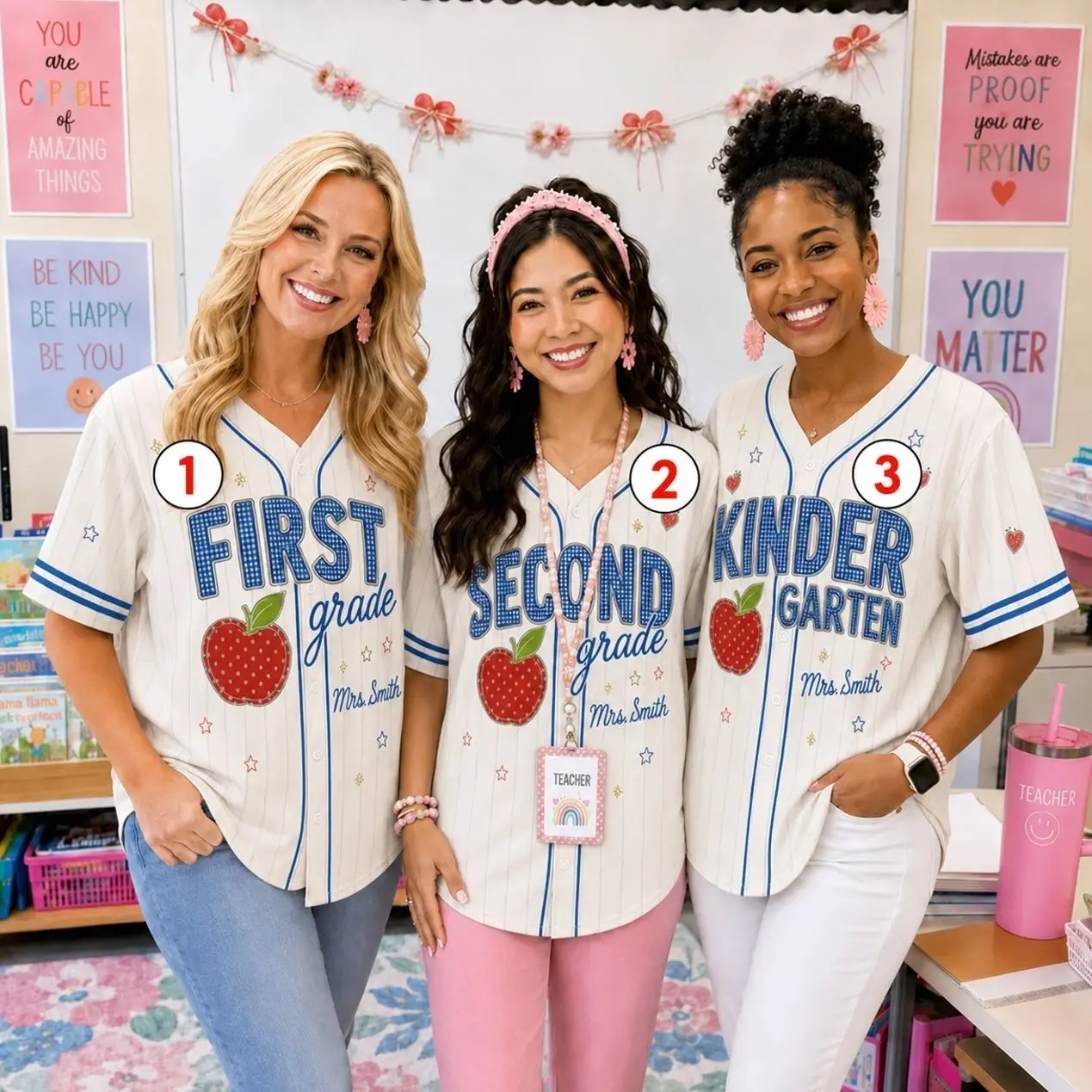 Personalized Teacher Baseball Jersey, Custom Grade Level Shirt with Apple, Kindergarten First Second Grade Name Jersey, Back to School Gift