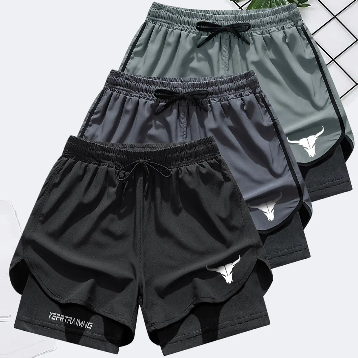 Men’s 2-in-1 Double Layer Drawstring Waist Solid Soft Stretch Shorts, Regular Fit Streetwear Sports Spandex Shorts with Anti-Exposure Pockets, Breathable Quick-Drying Gym Bottoms for Summer Workouts, Sports Spandex Short