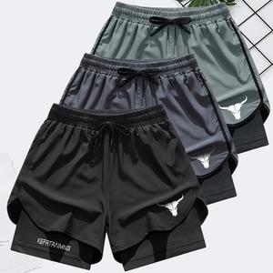 Men’s 2-in-1 Double Layer Drawstring Waist Solid Soft Stretch Shorts, Regular Fit Streetwear Sports Spandex Shorts with Anti-Exposure Pockets, Breathable Quick-Drying Gym Bottoms for Summer Workouts, Sports Spandex Short