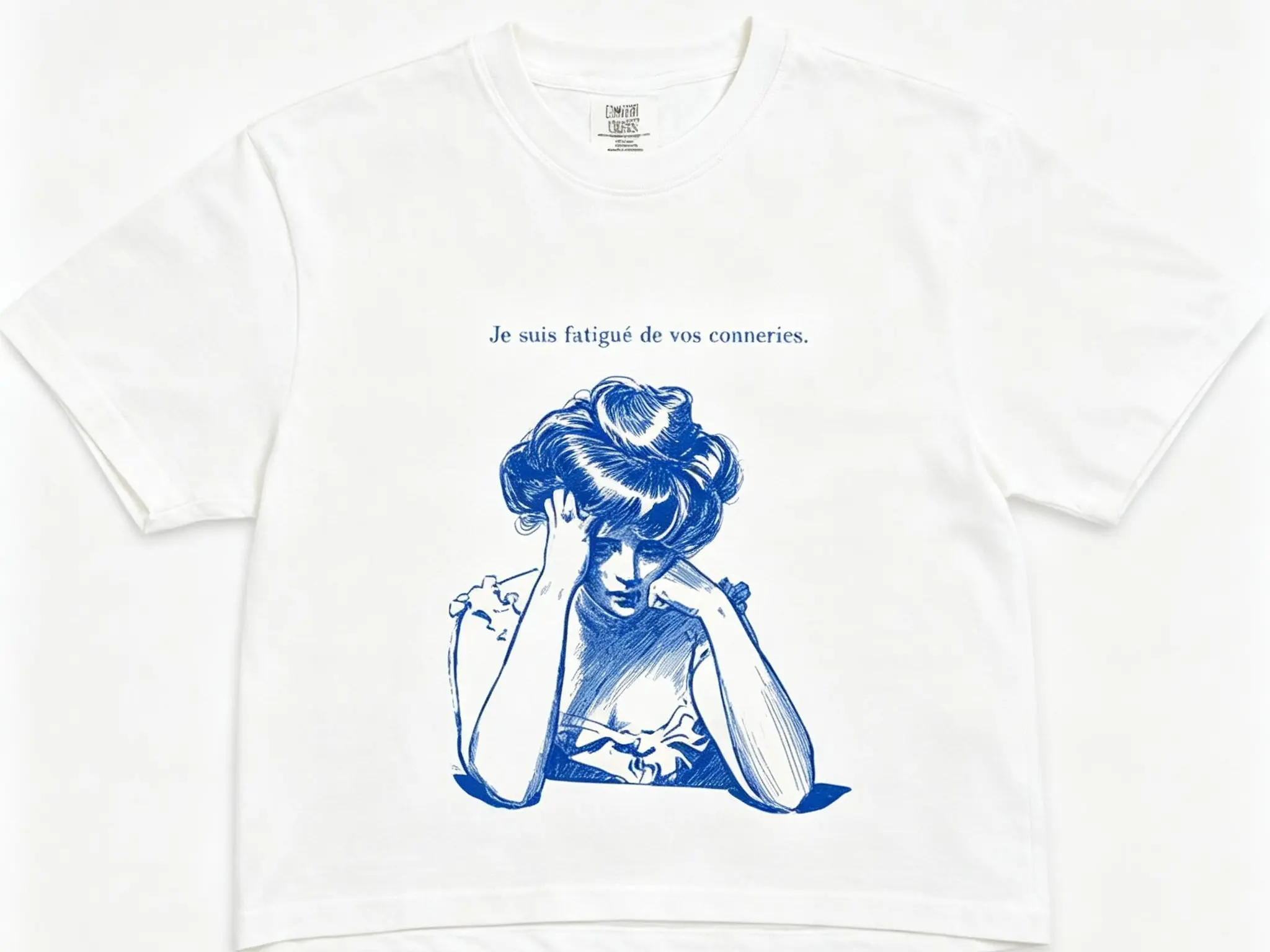 Je Suis Fatigué French Quote Tee - Vintage Boxy Cropped T-Shirt