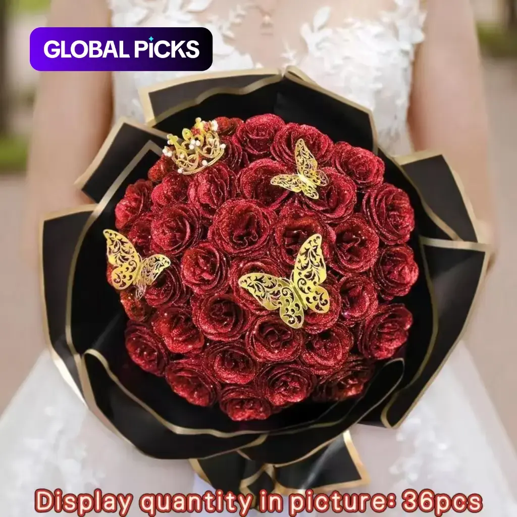 DIY Sparkling Rose Bouquet, Glitter Artificial Flower Arrangement with Eternal Shine Blue Roses, Decorative Flowers for Anniversary, Engagement & Wedding Gifts Artificial Flower Decoration #GLOBAL PICKS