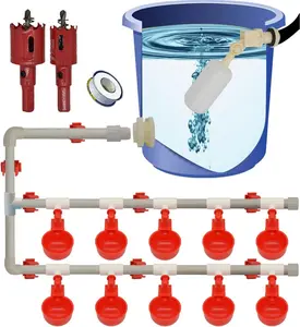 Complete Set Pipeline Automatic Chicken Nipple Waterer Cups and 1/2" PVC Tee Fittings Pipe Feeder Poultry Waterer Chicken Waterer pourtly Water Cup Durck Watering System