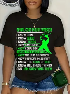 100% Cotton Unisex Spinal Cord Injury Warrior For Women Men Round Neck Short Sleeve T-Shirt Women's Men Graphic Tee