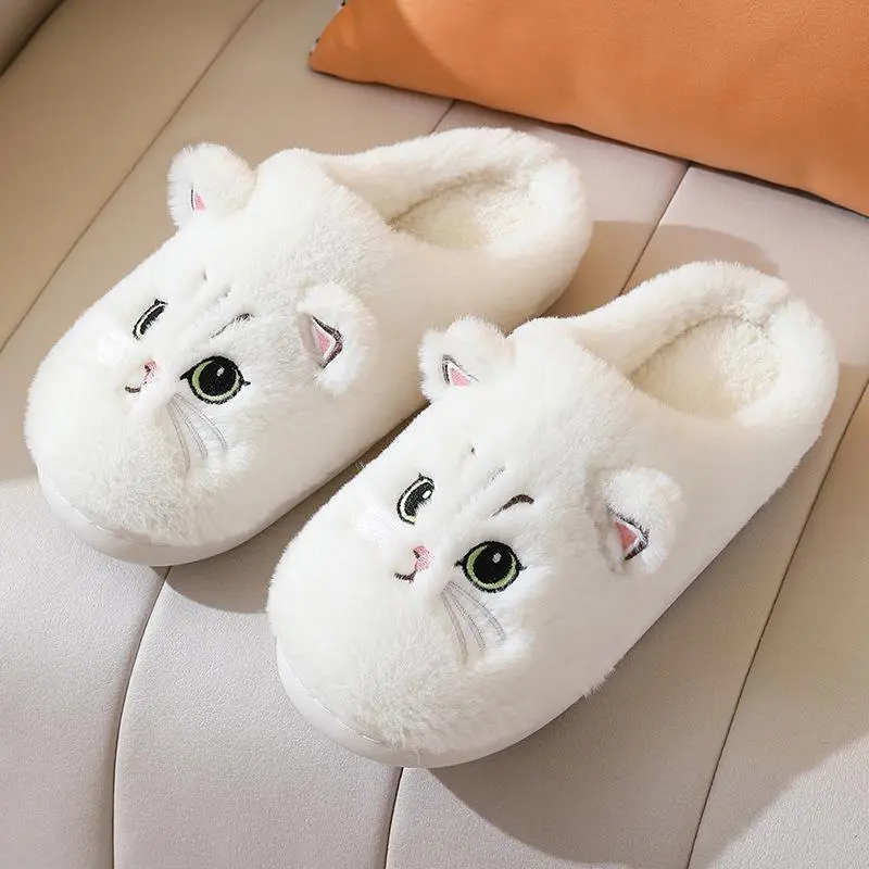 Cute cat indoor cotton slippers, warm padded women's cute cotton animal slippers, holiday gift Cat cotton slippers Walking Shoes Comfort Shoes
