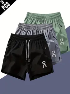 On Style Sporty Quick-Dry Shorts 3-Pack, American Casual Style, Outdoor Fitness Wear, Zip Pockets, Unisex, All Seasons