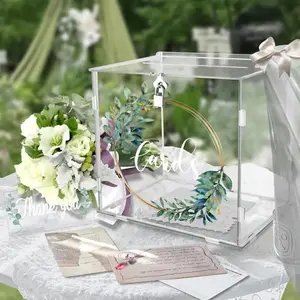 Acrylic Wedding Card Box with Lock, DIY Gift Card Box for Wedding Reception with Slot, Clear Wedding Envelope Money Card Box for Party Graduation Baby Shower Birthday Decorations