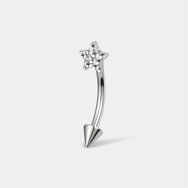 Oufer 16G Hammered Star Internally Threaded Eyebrow Piercing Rook Ring Vertical Labret Jewelry-Stainless Steel