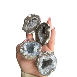 Natural Coconut Geode – Cracked Open After Purchase – 2.5 to 5 Inches - Sapphire & Sage Decor Ornaments - Real Shiny Stone Quartz Crystals Crystal Specimen