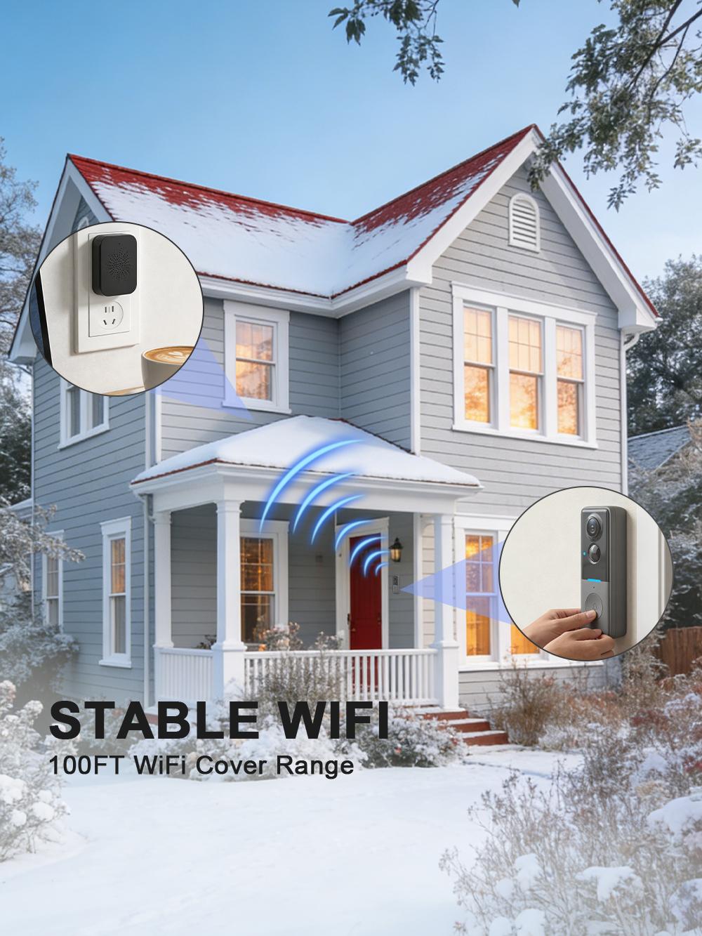 1080P Wireless Wi-Fi Video Doorbell Camera, Door Home Security, Night Vision, Two-Way Audio, Cloud Storage, Smart AI Motion Detection, Live View, Battery Powered, No Subscription, TUYA APP, Doorbell with Chime, Motion Detection & Alerts