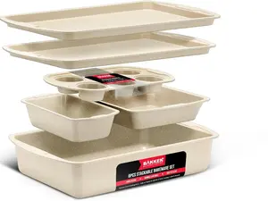 Bakken Swiss - Bakeware Set – 6 Piece – Stackable, Deluxe, Non-Stick Baking Pans for Professional and Home Cooking – Carbon Steel, White Stone Coating