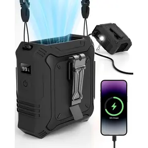 Portable  Fan, Portable Fan with 5-Speed Settings, Dual-Sided Clip on Wearable Belt Personal Fan for 8000mAh, 2 Settings including Flashlight,Travel Essential for Outdoor Camping as Power