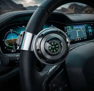 Car Steering Wheel Knob with Compass Universal Vehicle Steering Wheel Auxiliary Knob Easy Installation Smooth Rotation Driving Accessory