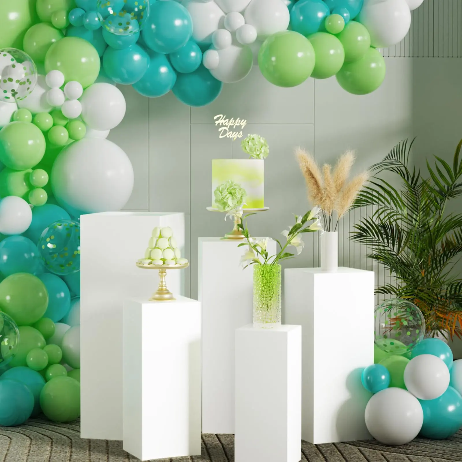 Cylinder Pedestal Stands for Party 5Pcs Metal Cylinder Stands for Parties Square Pedestal Display Plinth Pillars for Wedding Birthday Party Backdrop Decor, White
