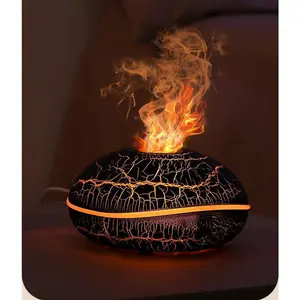 New Aroma Diffuser Household Bedroom Office Essential Oil USB Air Little Flying Saucer Crack Flame Humidifier with Soft Light & Large Water Tank