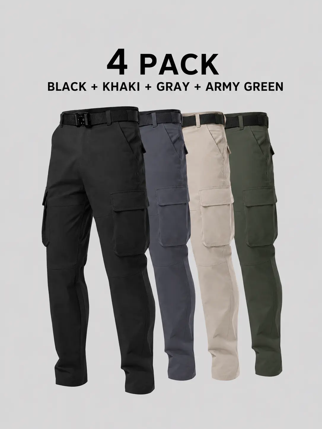 4Pac Men’s Casual Cargo Work Pants, Multi-Pocket Straight-Leg Utility Trousers, for Outdoor and Everyday Wear | Available in packs of 1/2/3/4 Street Style Classic