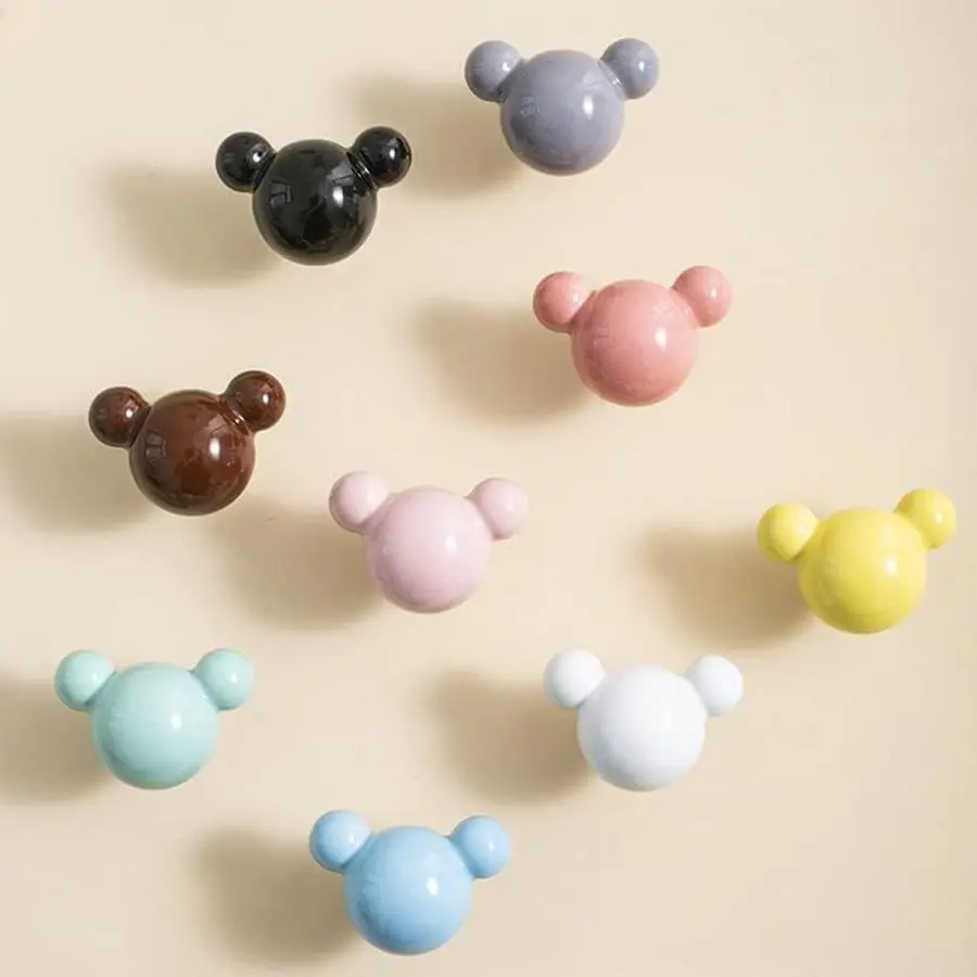Bear Shaped Ceramic Knobs, Cabinet Dresser Drawers and Doors Pulls Handles, Kitchen Furniture Knobs for Closet Cupboard Wardrobe