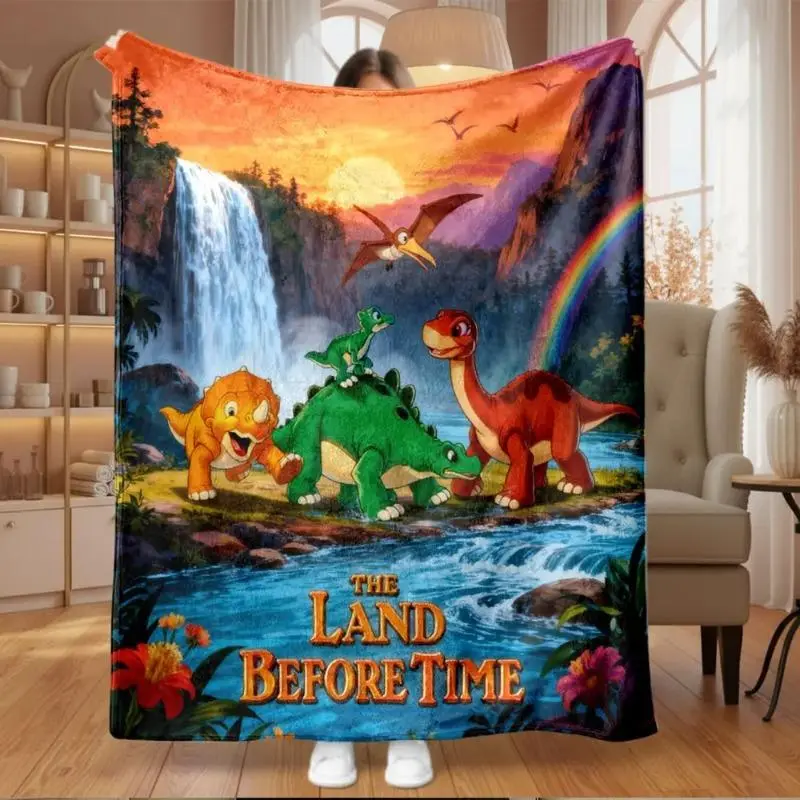 Land Before Time Dinosaur Throw Blanket, Ultra Soft Flannel Fleece, Cozy Warm Home Items for Bedroom & Couch, Classic Adventure Style Gift for Adult Fans