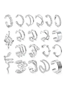 Mixed Shape Non Piercing Ear Cuff Set, Earring Stacking Set, Snake & Flower & Leaf Design Fashion Versatile Earrings for Women & Girls, Trendy All-match & Exquisite Jewelry for Birthday Gift