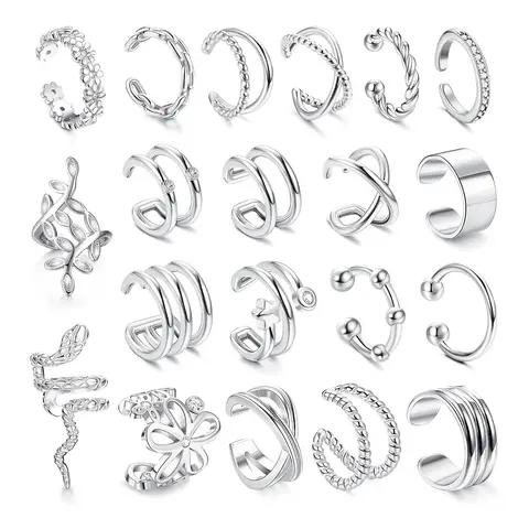Mixed Shape Non Piercing Ear Cuff Set, Ear Cuffs Non Piercing, Earring Stacking Set, Hoop Earring Sets, Snake & Flower & Leaf Design Fashion Versatile Earrings for Women & Girls, Trendy All-match & Exquisite Jewelry for Birthday Gift Earcuff