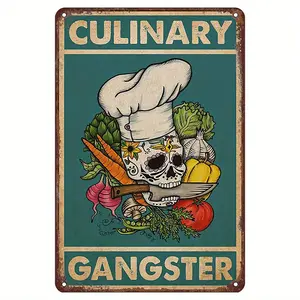 Gift For Chef, Gift For Cooking Lover, Chef Culinary Gangster Retro Metal Sign, Kitchen Funny Vintage Sign Funny Wall Art Interior Decoration Metal Poster For Home Bar Cafe Garage Home, 12X8 inches/ 30X20 cm