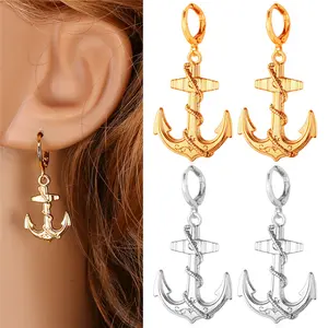 FindChic Golden Harbor Opulent Golden Ship Anchor Earrings, a Symbol of Strength and Stability For Women Men Girlfriend Boyfriend
