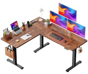 Huuger L Shaped Standing Desk with Power Outlets, 63 x 55 Inch Height Adjustable Computer Desk for Bedroom, Corner Stand up Desk for Home and Office, Work and Study