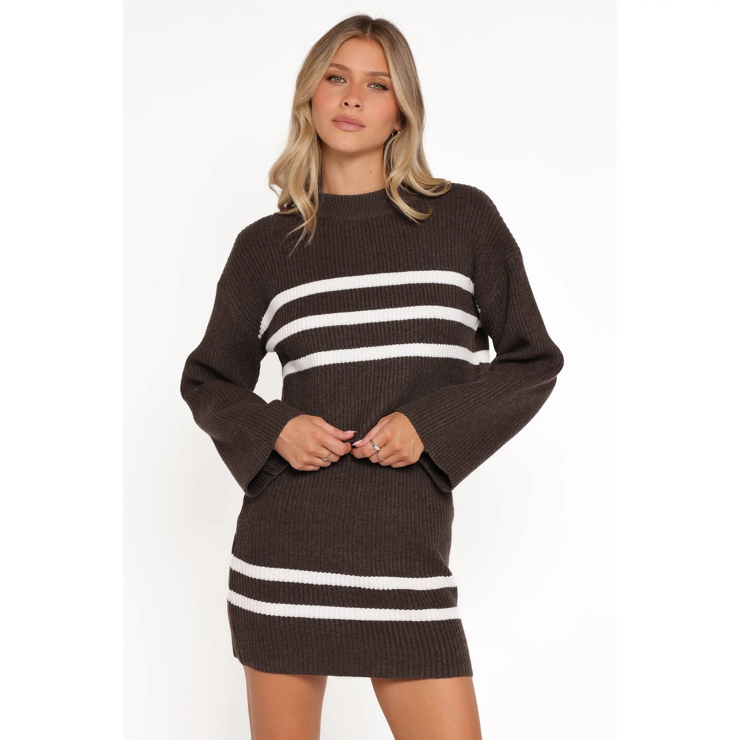 Sara Sweater Set Mini Skirt - Chocolate Cream Stripe