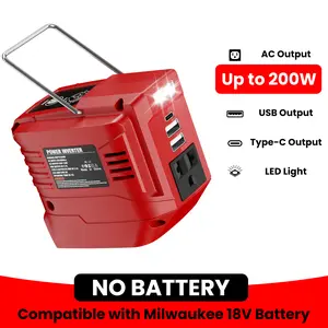【No Batteries】200W Power Inverter for Milwaukee M18 Battery, Battery Not Included, DC 18V to AC 110-120V Battery Inverter, Portable Power Station Generator, Charger Adapter Battery Powered Outlet w/ 2 USB Ports & 1 Type-C & 1 AC Outlet Springtok