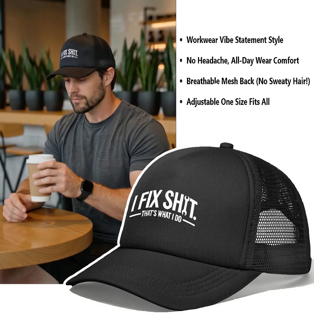 Mechanic Trucker Hat| Men's Hats,Men's Hats Workwear Beach Essentials Hat , Men & Women Beach Essentials Casual Cap,trucker hats men,i fix thing hats,hats for men,black cap baseball, adjustable casual hat