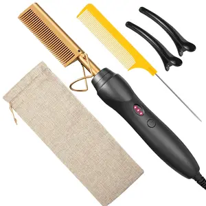 Hot Comb Hair Straightener Heat Pressing Combs - Ceramic Electric Straightening Comb for Natural Black Beard Wigs Holiday Gift