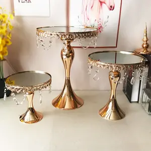 Gold Metal Iron Art Cake Stand Mirror Metal Tray Cake Plate Fruit Dessert Tray Wedding Decoration Organiser Racks