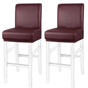 PiccoCasa 2Pcs Waterproof Bar Stool Covers, Faux Leather Pub Counter Height Side Chair Covers with Elastic Band Burgundy