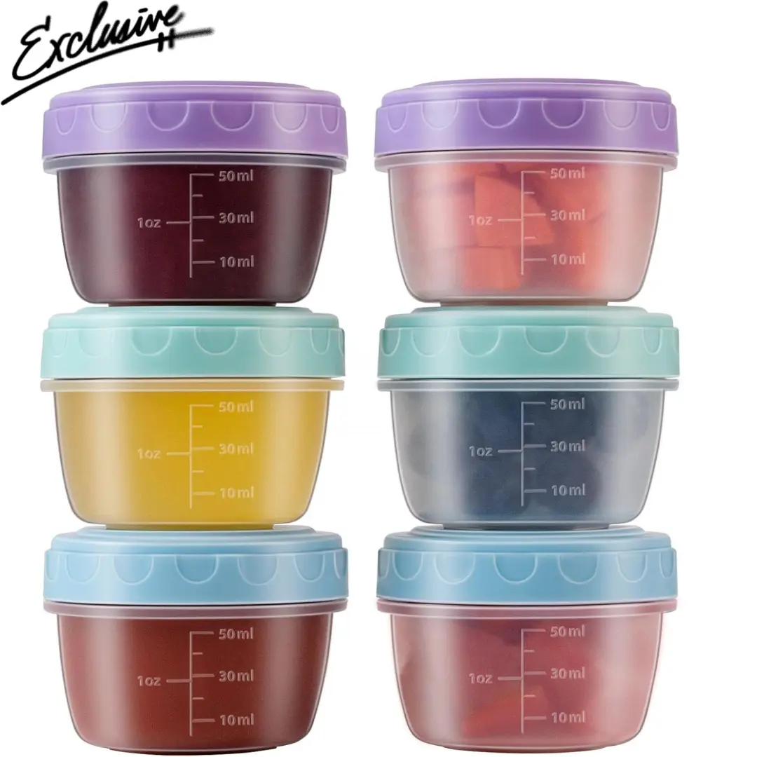 Reusable Leakproof Salad Dressing Containers to Go (6 Pcs, 2.7 Oz Mixed), Dishwasher-Microwave Safe Tiny Condiment Jars with Graduated Lines for Lunch Boxes