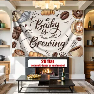 2D Flat Banner, 1pc, Printing A BABY IS Brewing Background Decoration Photo Props, Polyester Party Banner Decor, Home Decor, Decorations Supplies, Party Background Decor, Party Decor/ Gifts Decorative Background, 2D