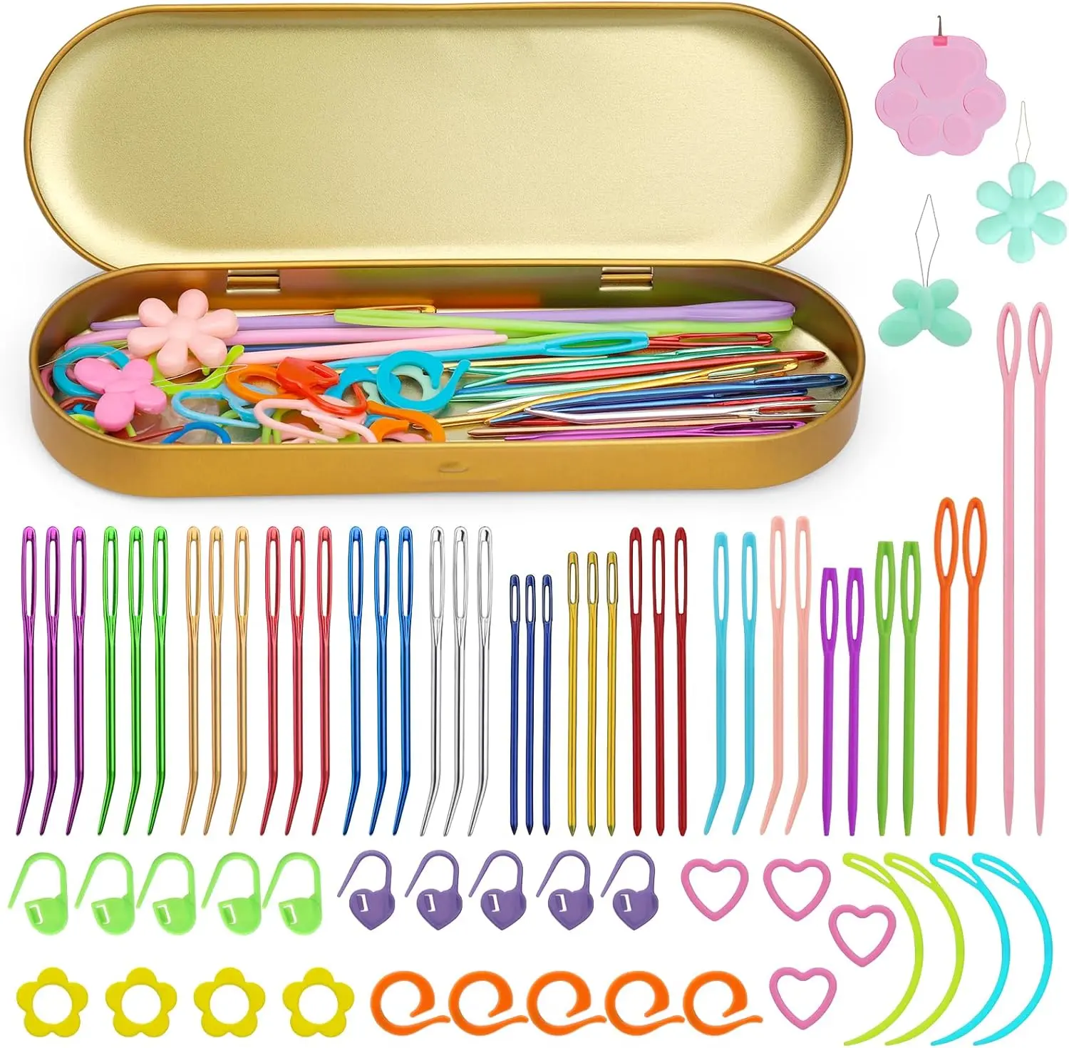 70 count Yarn  Set, Darning  Kit, Big Eye Blunt  Kit with Bent Tapestry Knitting  Plastic Sewing Weaving  Threaders Stitch Markers for Crochet Sewing