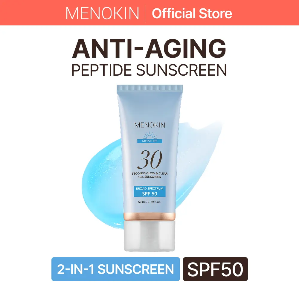 [MENOKIN] 30 Seconds Glow & Clear Gel Sunscreen SPF 50 (1.69 fl oz) | Daytime Anti-Aging Peptide SPF | 2-in-1 Korean Sunscreen | Jelly-to-Water Texture, No White Cast, Lightweight, Non-Sticky, Hydrating Formula