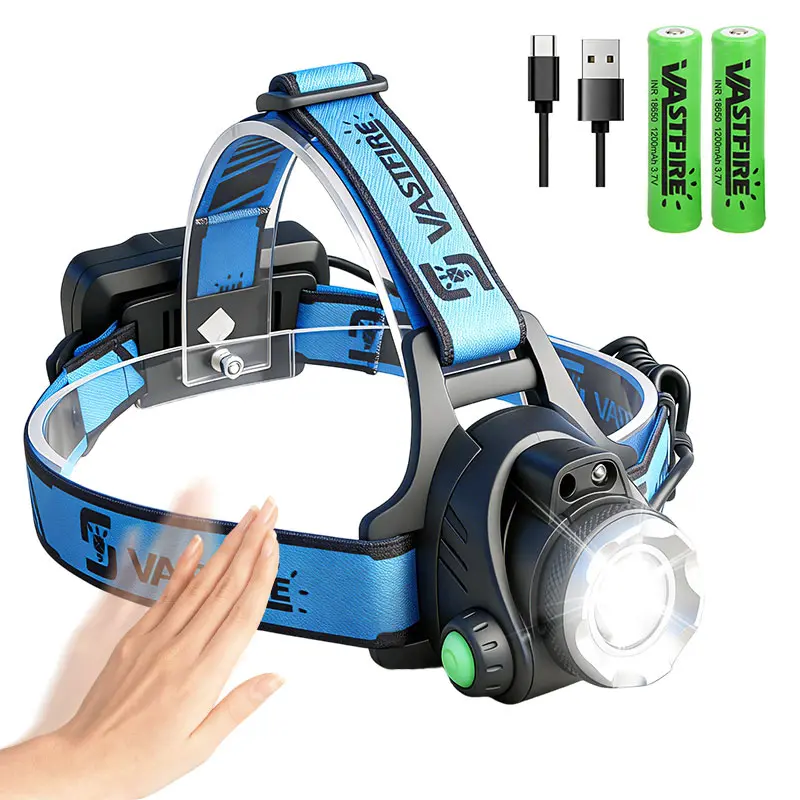 VASTFIRE Rechargeable Motion Sensor Headlamp - 3-in-1 Portable Emergency Backup LED Headlights, Red/Green/395nm UV High Lumen, Adjustable Tactical Flashlight, 3 Modes, Zoom Lens, ABS Plastic, Hands-Free for Hunting, Camping, 3-In-1 Portable Headlamps