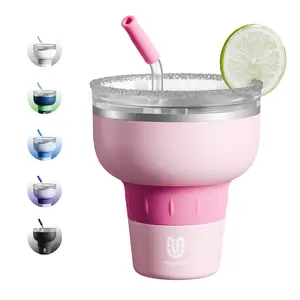Magcheer 16oz Cocktail Tumbler with Lid and Straw,Stainless Steel Insulated Margarita Cup Party Drinkware 320° Sippable Stemless Wine Cup for Mixed Drinks