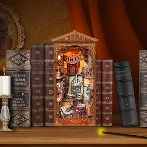 Handmade DIY Creative Crafts 3D Book Stand House Ornament, Wooden Puzzle Gift for Christmas & Friday, Includes English Manual, Color Box Packaging, Book Nook Puzzle